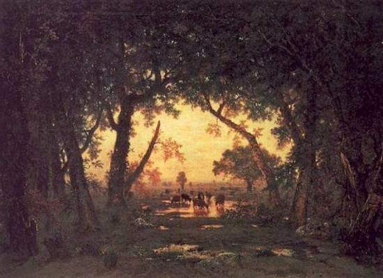 图一：泰奥多罗·卢梭《枫丹白露森林的黄昏》（1848），卢浮宫。