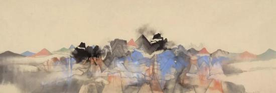 王秋人 Wang Qiuren 丁酉云山 Cloud and Mountatin  纸本设色 Color on Paper 205x70cm 2017