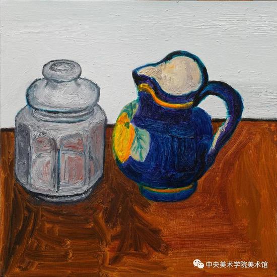贾涤非，《蓝色的罐子》木板布底油彩 2015