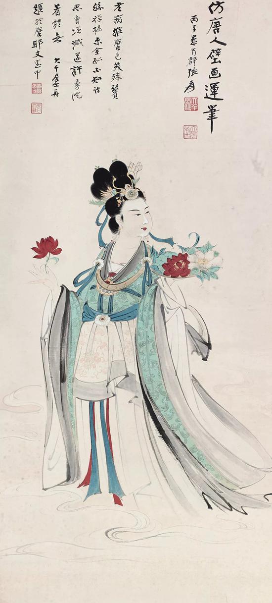 1936年《天女散花图》丙子岁本，台湾鸿禧美术馆旧藏