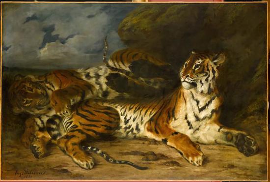 德拉克罗瓦，《幼狮与母亲玩耍》（Jeune tigre jouant avec sa mère），1830