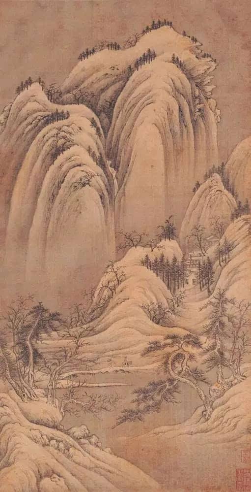 清 王翚《小中现大册》，临五代巨然《雪景图》