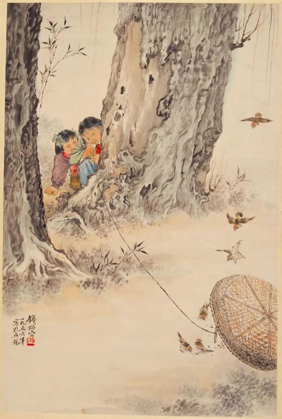 钱松喦 《捕雀》 69.5×46cm 1956年