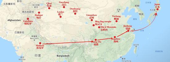 佛教3世纪自中印度东传至日本传播线路图