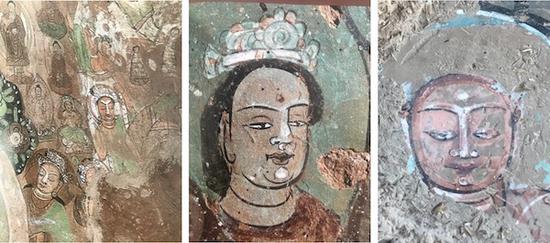 炳灵寺169窟壁画（左1，左2）童子寺壁画（右）