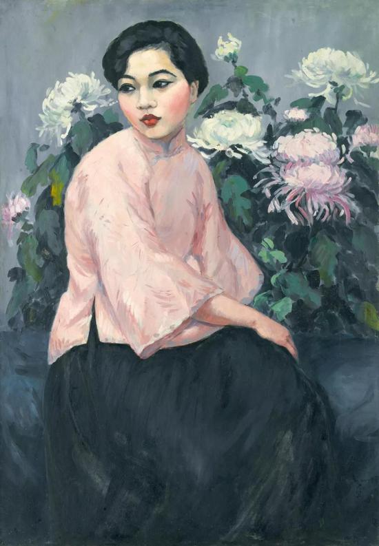 方君璧 桃衣少女 布面油彩 114x79cm 1926年