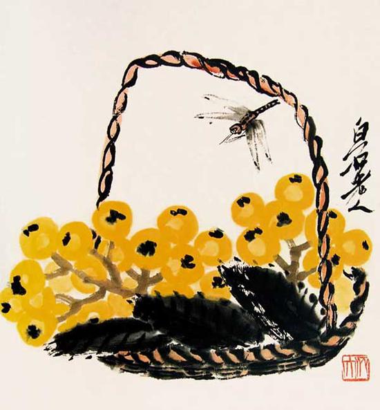齐白石 枇杷蜻蜓 35cm×35cm 约20 世纪40 年代中期