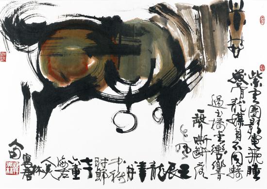 绘画：《马》，99x70cm，宣纸，2012年