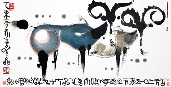 绘画：《羊》，128x68cm，宣纸，2010年