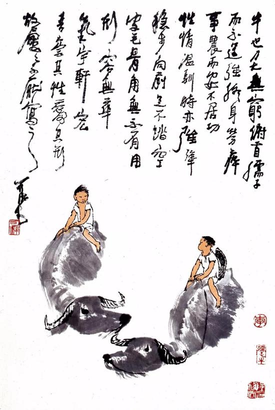 李可染《渡牛图》  69×46厘米  1979年