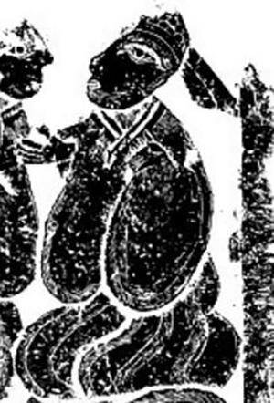 图6 临沂吴白庄汉墓出土头戴飘带型尖帽的胡人图像二