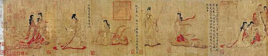 （图二）女史箴图 东晋 顾恺之 绢本设色 手卷，高24.8 厘米，宽348.2 厘米 英国大英博物馆藏