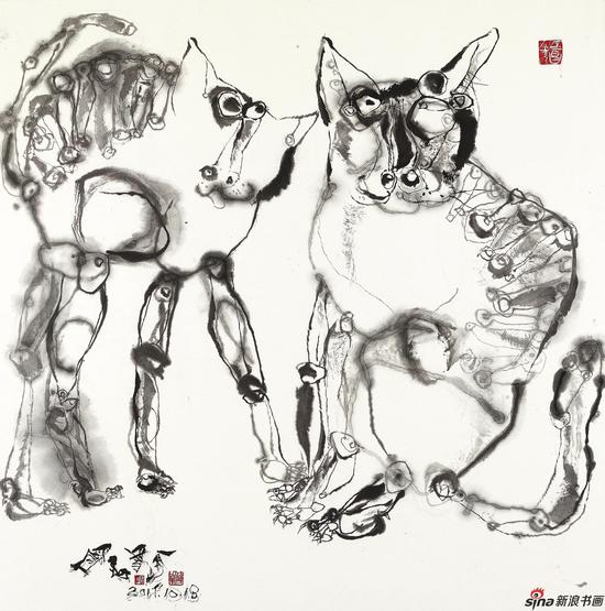 猫系列 124cm×124cm 宣纸 2018