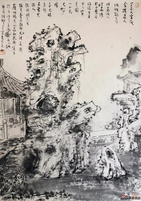 顾村言《扬州小盘谷写生》 45×65cm