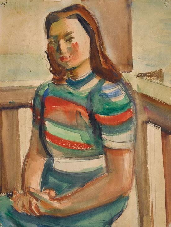 Lot.734 倪贻德 女子坐像 1940年代 　　纸本水彩 32.5×24.2cm。 　　来源：直接征集自画家家属