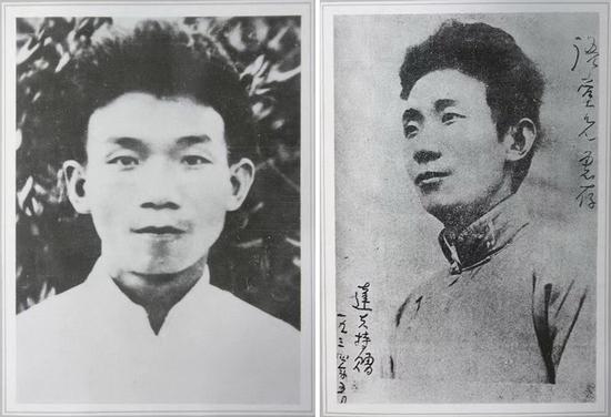 郁达夫像（左为1927年，右为1934年）