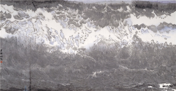 20 王飚 早潮响起 纸本水墨 68×136cm 2019年.JPG