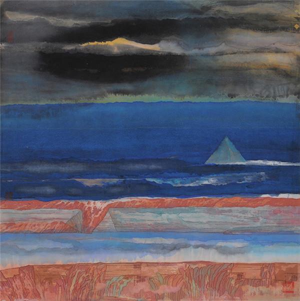 33 王飚 岛色·有云的月亮 纸本水墨 77×73cm 1993年.JPG