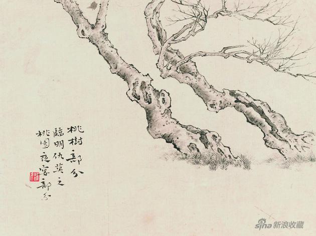 桃树 27x35.5cm 题跋：桃树部分，临明仇英之《桃园夜宴》部分 钤印：雄才（白文） 22260087