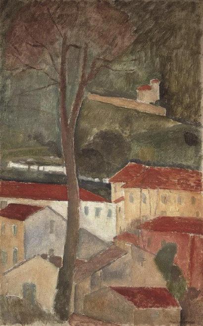 莫迪里阿尼创作于1919年的《卡涅风景》，这也是艺术家现已知仅有的四幅风景画中的一幅