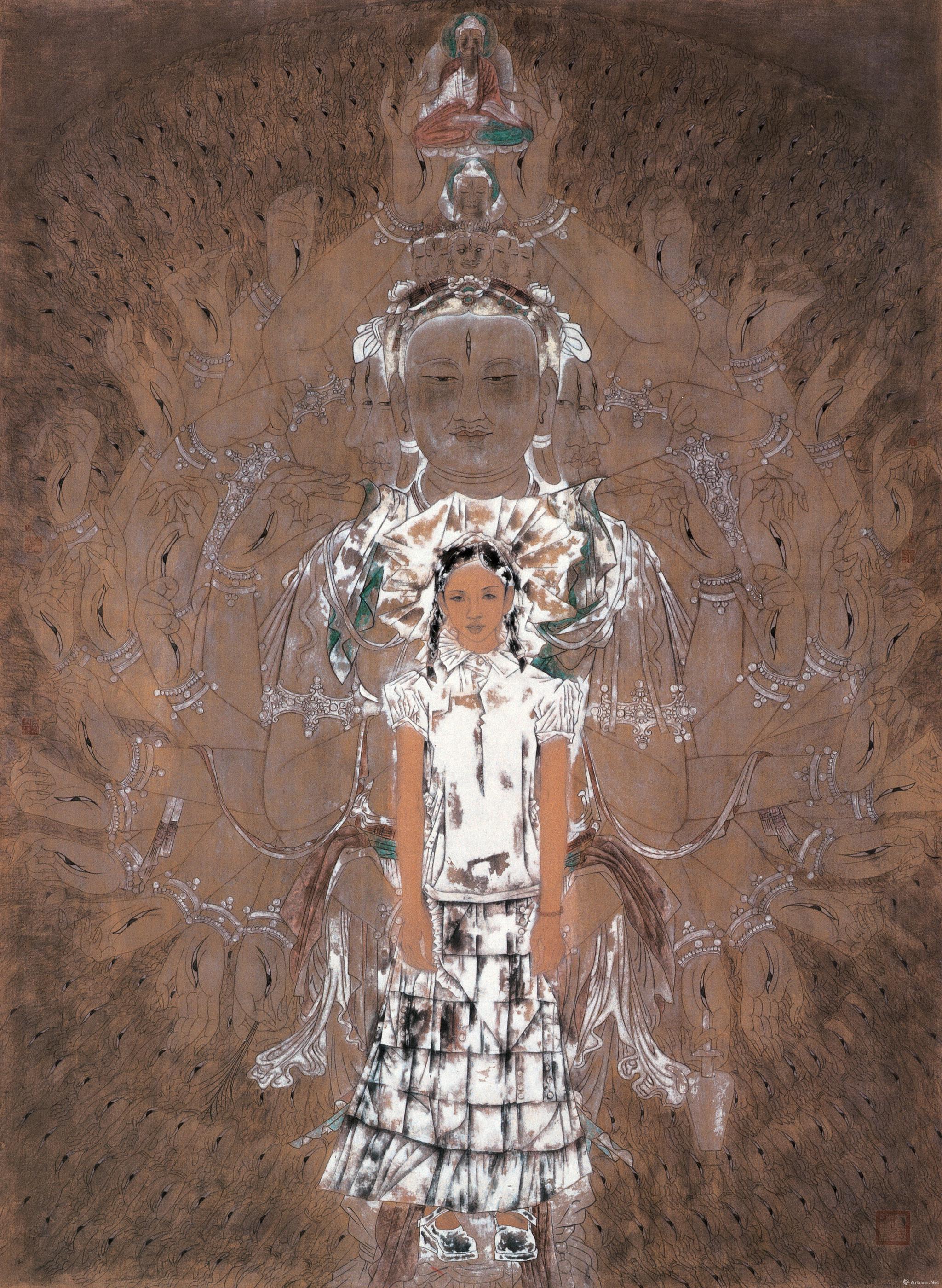 敦煌之梦-千手观音 唐勇力 绢本矿物色 140x220cm 2003年