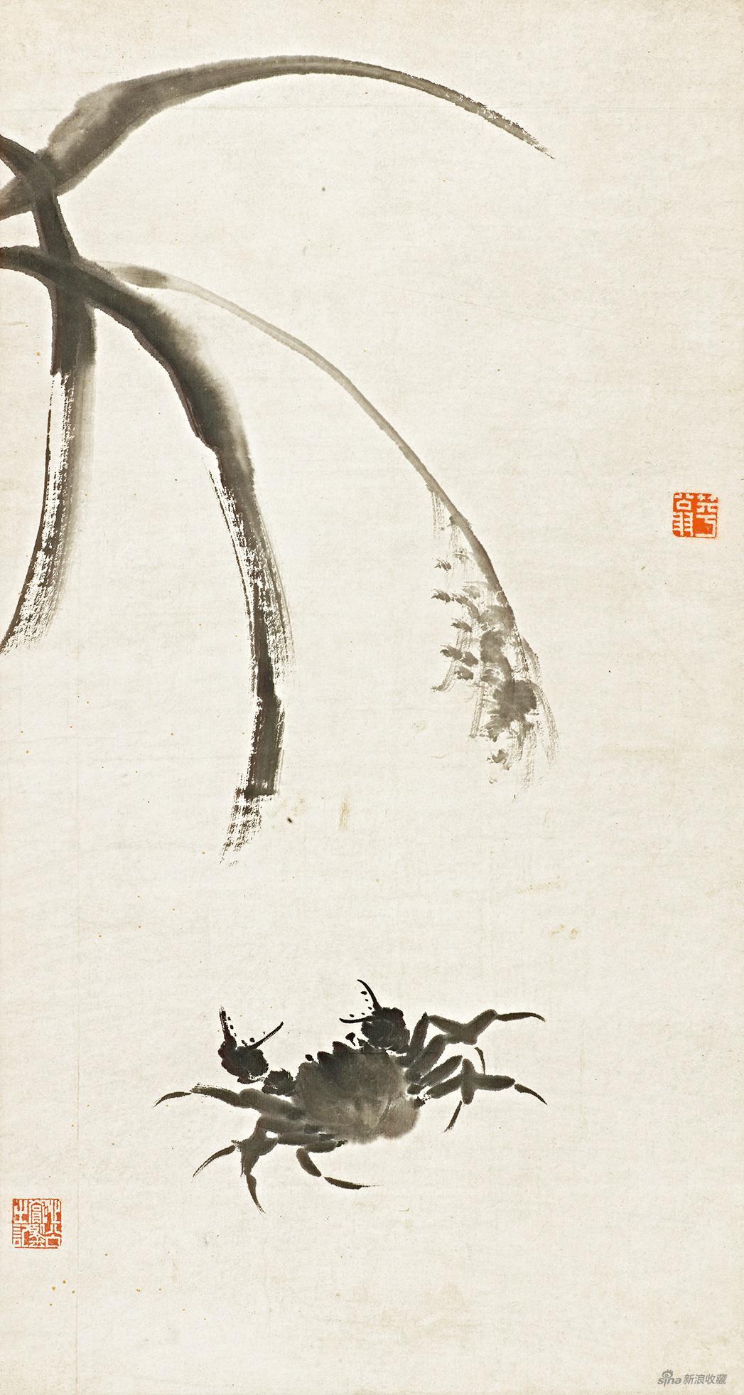 芦蟹图 齐白石 无年款 75×40cm 纸本水墨 辽宁省博物馆藏