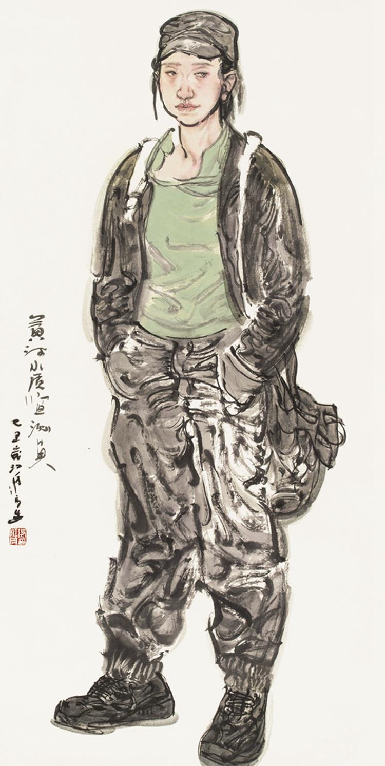 13特邀 张江舟《黄河水质监测员》中国画　136cm×68cm.jpg