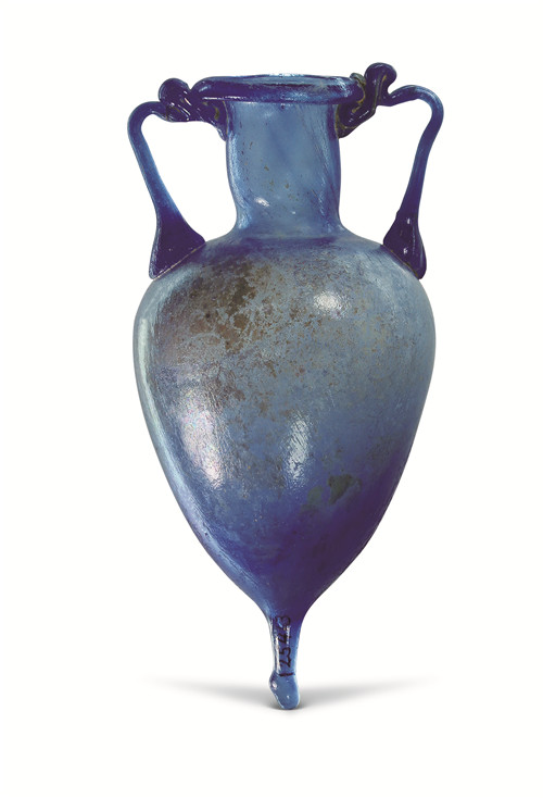 8 罗马时期蓝色玻璃迷你双耳瓶，黎巴嫩文物局藏_副本